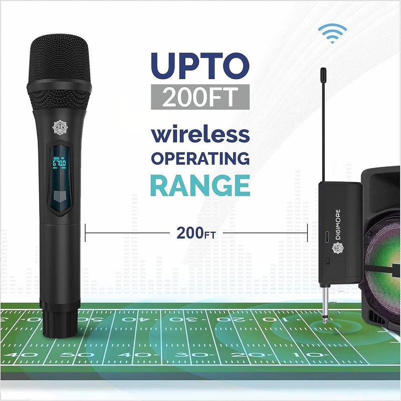 DIGIMORE ميكروفون لاسلكي UHF للغناء | بطارية 8 ساعات | مدى 160 قدم | شحن Type-C | ميكروفون بدون سلك للحفلات المنزلية، الحفلات الخارجية، الغناء، الفصول الدراسية (D-340 أسود) - Image 4
