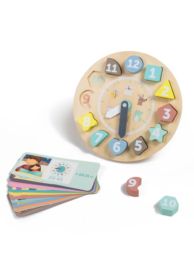 EUREKA KIDS Eurekakids Wooden Clock Puzzle with Activity Cards | Educational Montessori Toy for Toddler and Kids| Learn to Read Time in Digital & Analog Clock | For 3Y+ - Image 1