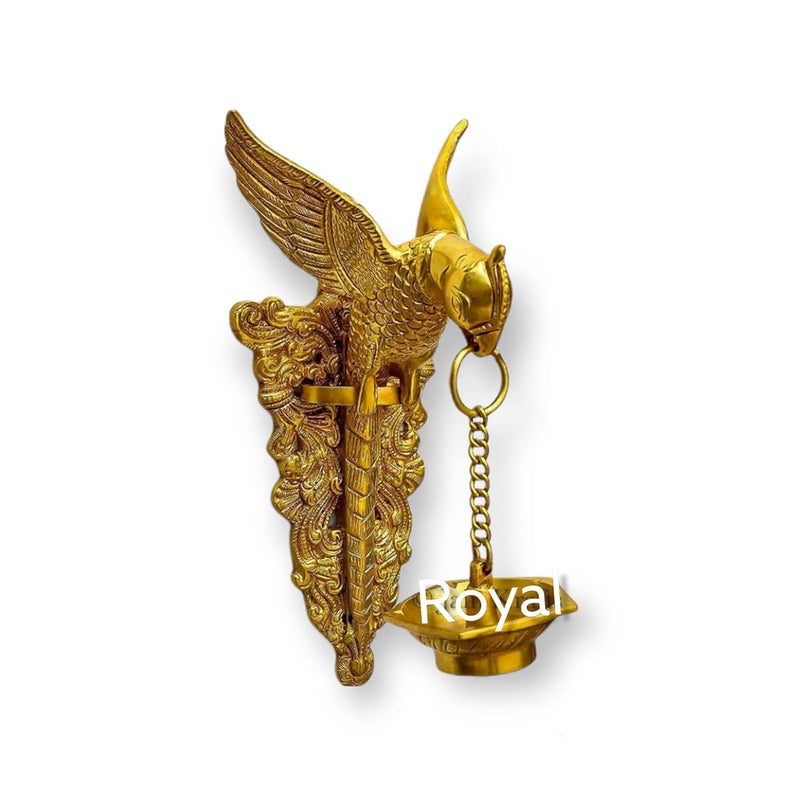 Indian Royal Art Gallery Indian Royal Art Gallery Brass Parrot Wall Hanging Diya Diya with Chain Home Decor Item TemplePooja RoomDiwali Decor LxWxH165 x 102 x 203 cm Wt 15 Kg  - Image 1