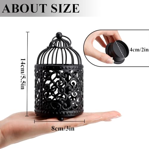 JHY DESIGN 6 Pcs 5.5 inch Height Small Metal Candle Stick Holder Hanging Birdcage Tealight Lantern Hollow Candle Holders for Table Valentine Patio Indoor Outdoor Gifts(Black) - Image 3