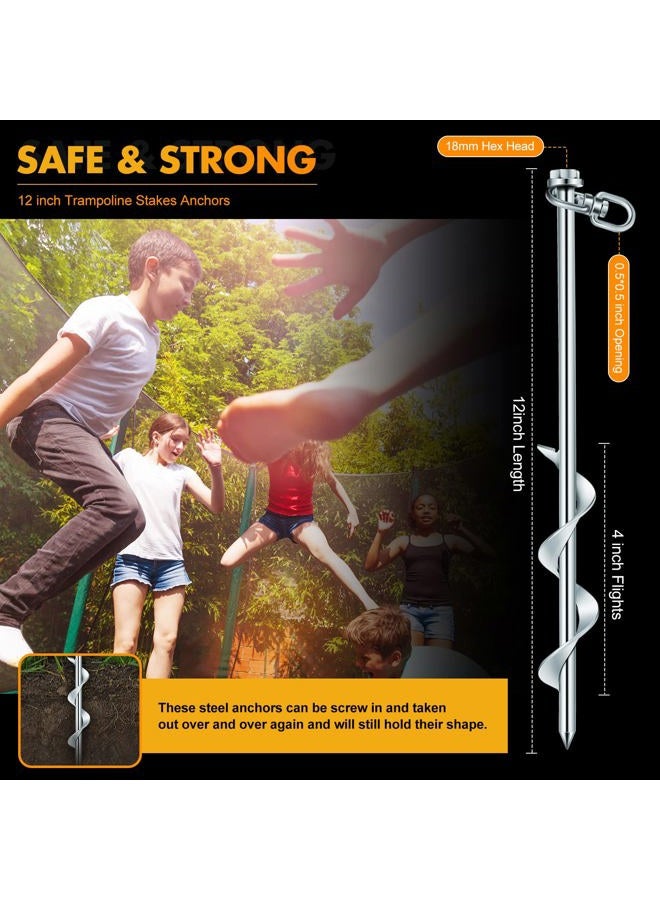 HI-BOOM 4 Pcs Ground Anchor Screw Heavy Duty Earth Anchors Tent Stakes for High Wind with T Handle Hex Wrench Trampoline Hook Ground Stakes for Camping Canopies Car Ports Sheds (Silver,12 Inch) - Image 3