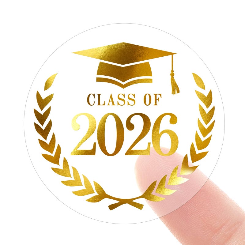 Anwyll Graduation Stickers 2026 Gold Clear Class of 2026 Stickers 120Pcs 16 Graduation Envelope Seal Label Sticker Self Adhesive Congrats Grad Cap Hat Sticker for Senior College Grad Party Favors
