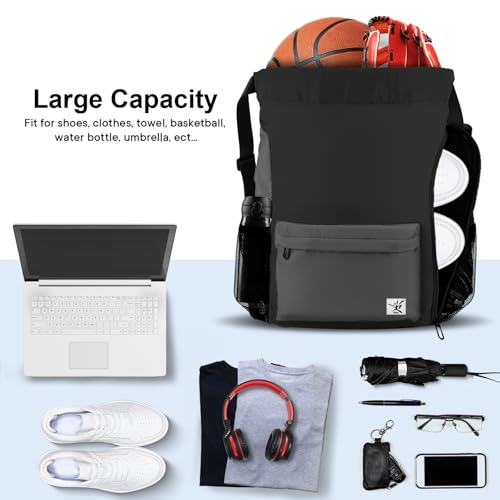 Risefit Drawstring Backpack with Mesh Pockets String Gym Bag Sackpack Sandproof Water Resistant Beach Backpack for Men Women - Image 3