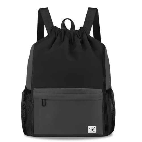 Risefit Drawstring Backpack with Mesh Pockets String Gym Bag Sackpack Sandproof Water Resistant Beach Backpack for Men Women - Image 1