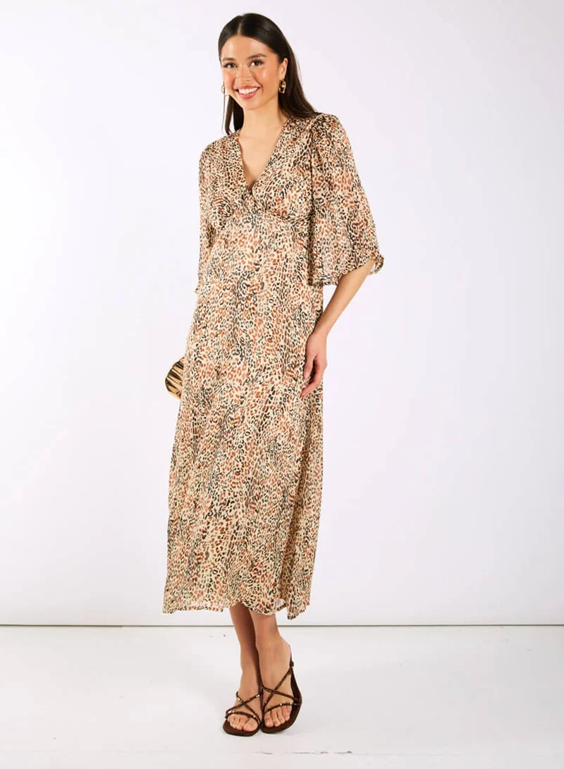 Leopard Printed Shimmer Midi Dress