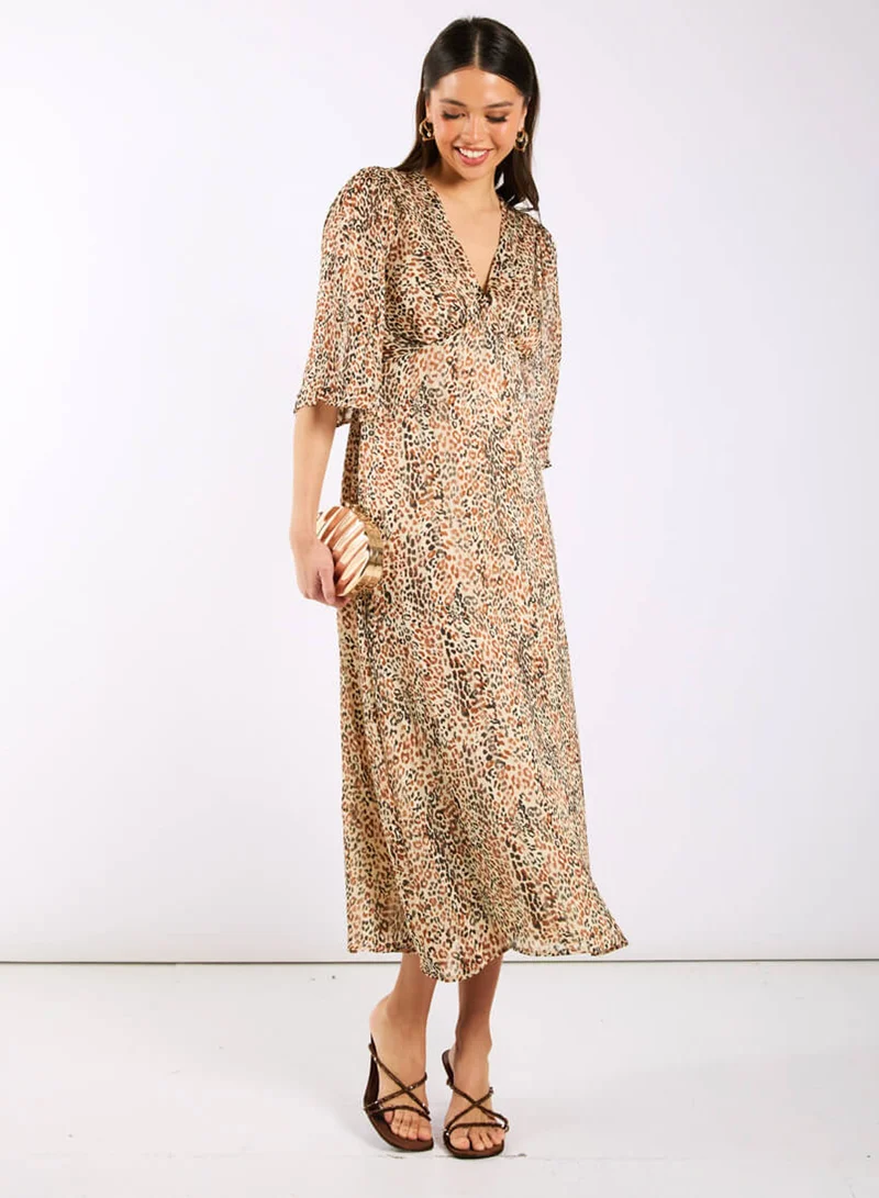 Needs No Label Leopard Printed Shimmer Midi Dress