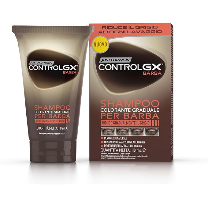 Control GX Shampoo Per Barba, Anti-Grigio Graduale Uomo, Riduce Gradualmente il Grigio, Per Un Look Naturale e Discreto, 4 oz