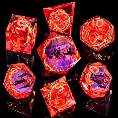 ORIFANTOU Magic Golden Ring DND Dice Set Sharp Edge Red Gaze Eye Resin Dice with Box for use with RPG DD Tabletop Games Lord D and D Polyhedral Dice Set - Image 5