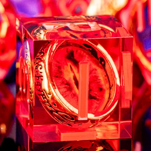 ORIFANTOU Magic Golden Ring DND Dice Set Sharp Edge Red Gaze Eye Resin Dice with Box for use with RPG DD Tabletop Games Lord D and D Polyhedral Dice Set - Image 1