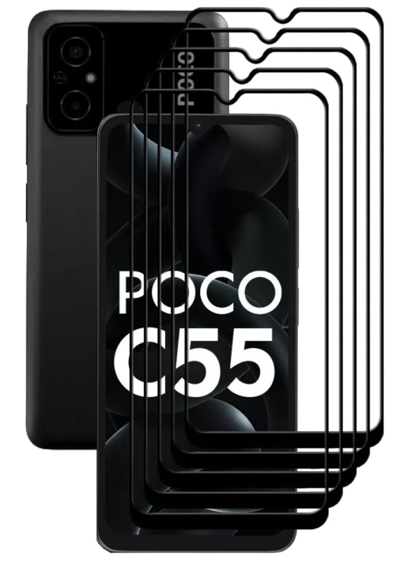 ACLIX 5 Pieces Antistatic ESD Dustproof Premium Quality High Definition Tempered Glass Screen Protector Designed For Xiaomi Poco C55 - Image 1