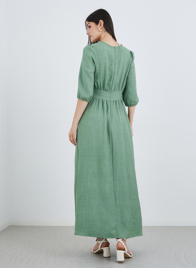 Styli Green Self-Design 3/4 Sleeves Maxi Dress - Image 5