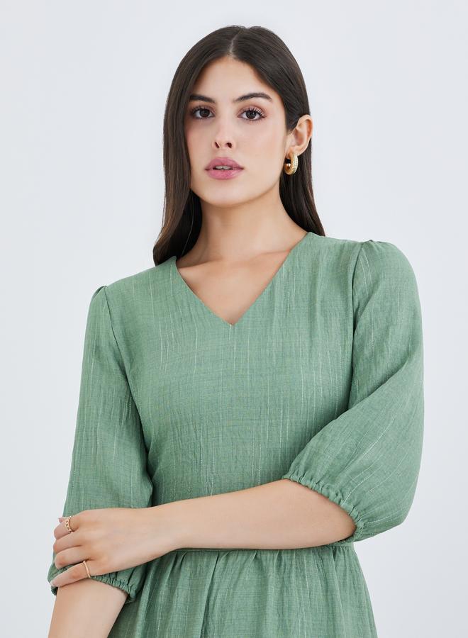 Styli Green Self-Design 3/4 Sleeves Maxi Dress - Image 4