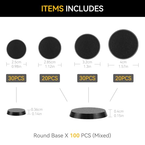 FIGURESLAB 100PCS 25mm 285mm 32mm 40mm Mix Black Round Miniature Bases Model Base for Gaming Miniatures or Wargames Table Top Games - Image 5
