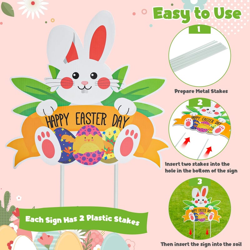 HOLYFUN 17 Pack Easter Yard Sign Outdoor Decorations, Waterproof Bunny Easter Sign, easter Decorations for Lawn Yard Garden - Image 5