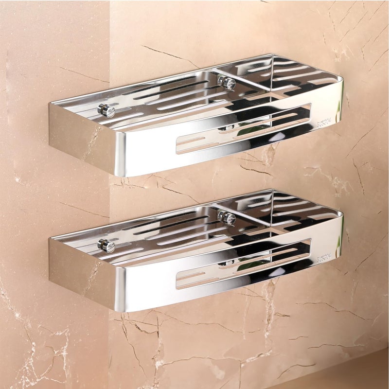 FORTUNE Premium 304 Grade Stainless Steel Wall Mount Shelf MultiFunctional Storage ShelfRack Bathroom Accessories Homes Hotels 12 x 5 Inch Chrome Finish Pack of 2 - Image 1