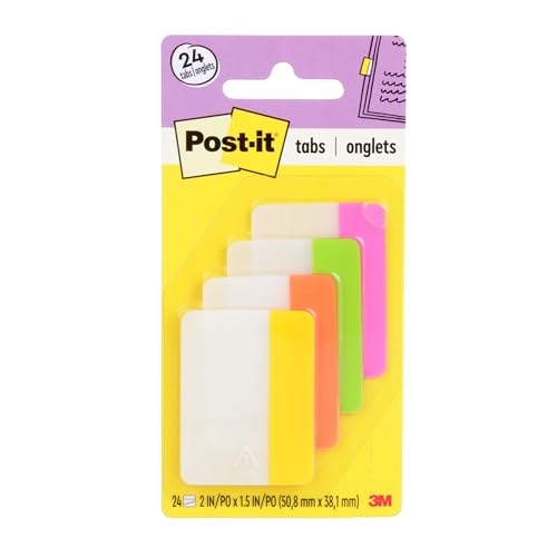 Post It Post-it Tabs, 2 in, Solid, Assorted Bright Colors, 6 Tabs/Color, 4 Colors, 24 Tabs/Pack (686-PLOY) - Image 1