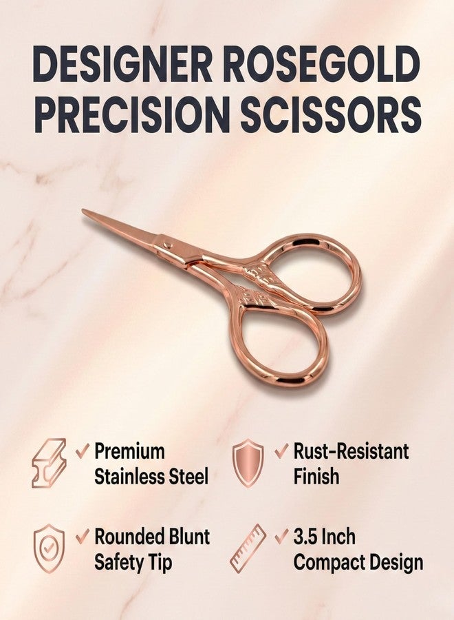 Heff Beauty Grooming Scissors for Eyebrows, Nose Hair, Facial Hair, Eyelashes | Rounded/Curved Safety Tip | Designer Rosegold | 3.5 Inch - Image 4