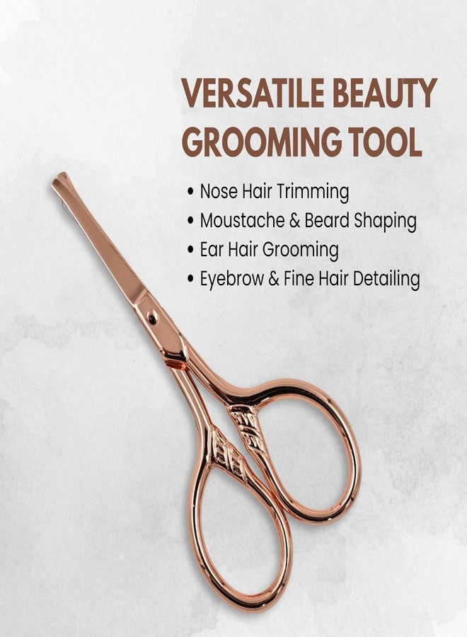 Heff Beauty Grooming Scissors for Eyebrows, Nose Hair, Facial Hair, Eyelashes | Rounded/Curved Safety Tip | Designer Rosegold | 3.5 Inch - Image 2