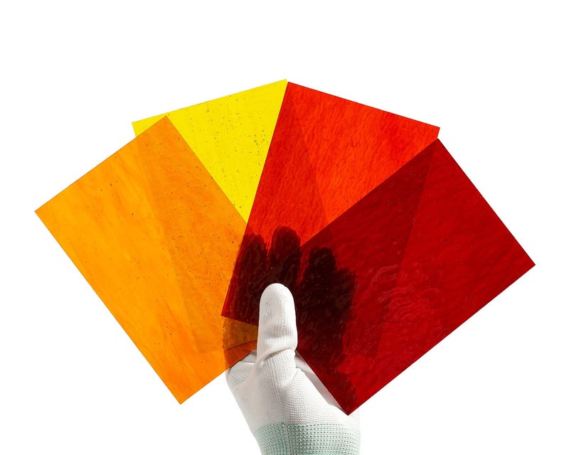 Lanyani 10 Sheets Transparent Stained Glass Sheets Pack, 4x6 inch Colored Textured Cathedral Glass for Glass Mosaic Art Crafts, Yellow&Red - Image 3