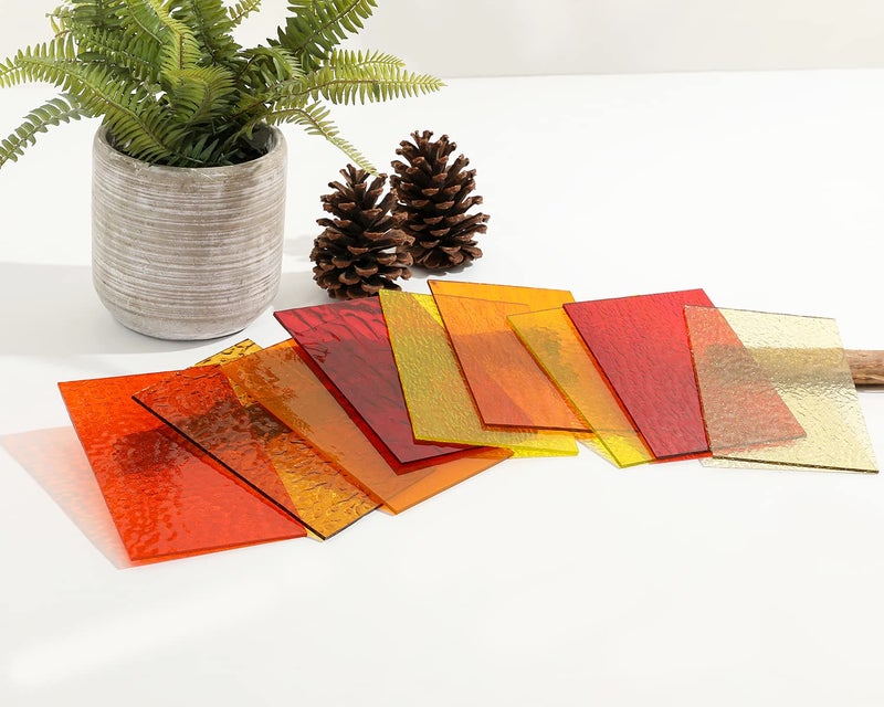 Lanyani 10 Sheets Transparent Stained Glass Sheets Pack, 4x6 inch Colored Textured Cathedral Glass for Glass Mosaic Art Crafts, Yellow&Red - Image 5