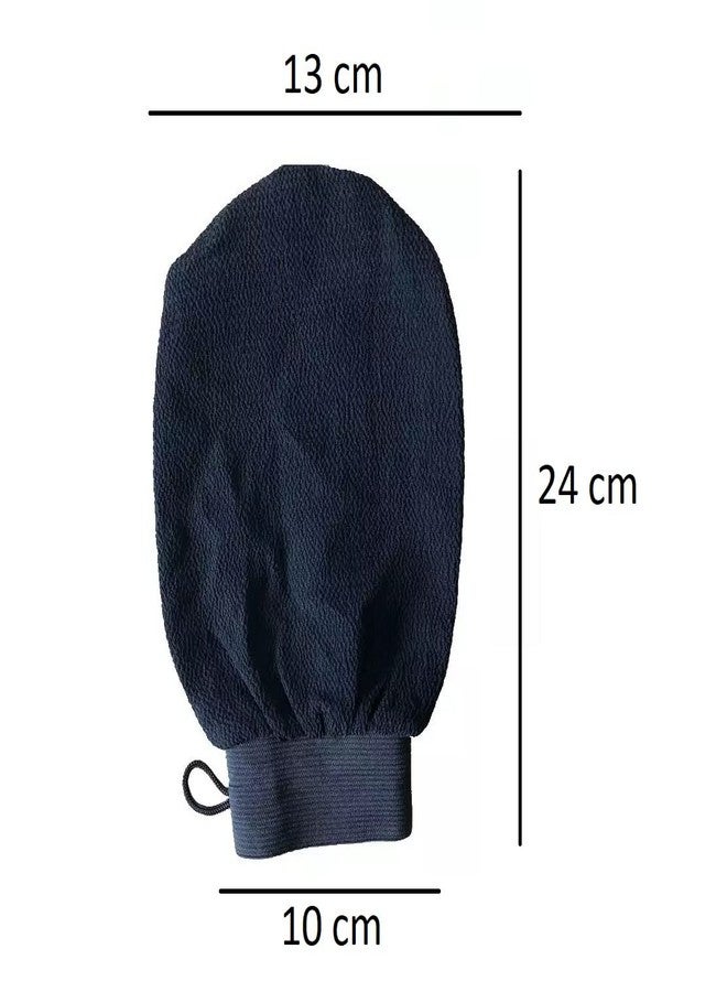 Mluffy Shower Scrub Gloves Body Facial Tan Massage & Dead Skin Removal Mitt for Body Cleaning (Black) (2) - Image 2
