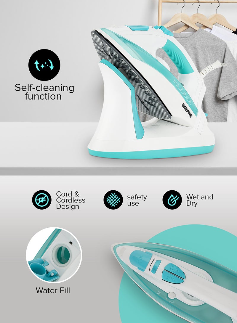 GEEPAS Wet and Dry Steam Iron Box with Ceramic Soleplate and Self Cleaning Function Handy Design with Anti drip Function Powerful Burst Steam 2400 W GSI24015 Green/White - Image 4