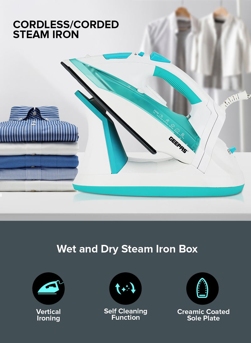 GEEPAS Wet and Dry Steam Iron Box with Ceramic Soleplate and Self Cleaning Function Handy Design with Anti drip Function Powerful Burst Steam 2400 W GSI24015 Green/White - Image 2