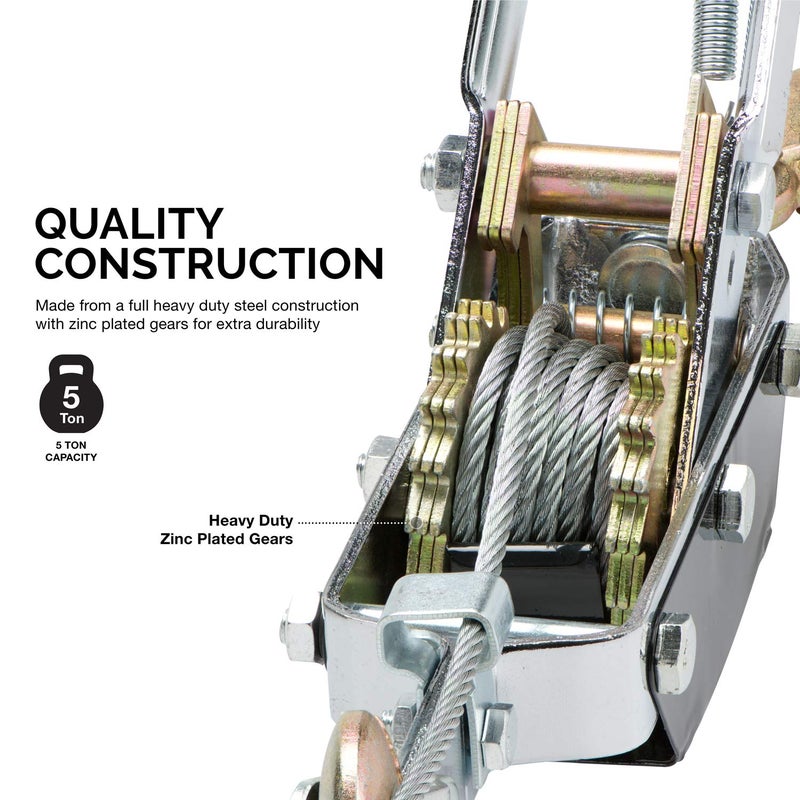 NEIKO 02256A Come Along Winch, 5-Ton (10,000 Lbs) Pulling Capacity, 10Ft, 3 Hook, Heavy Duty Power Cable Come Along Tool with Dual Gears, Hand Winch Cable, Automotive Hoist Winch Puller, Recovery Gear - Image 2