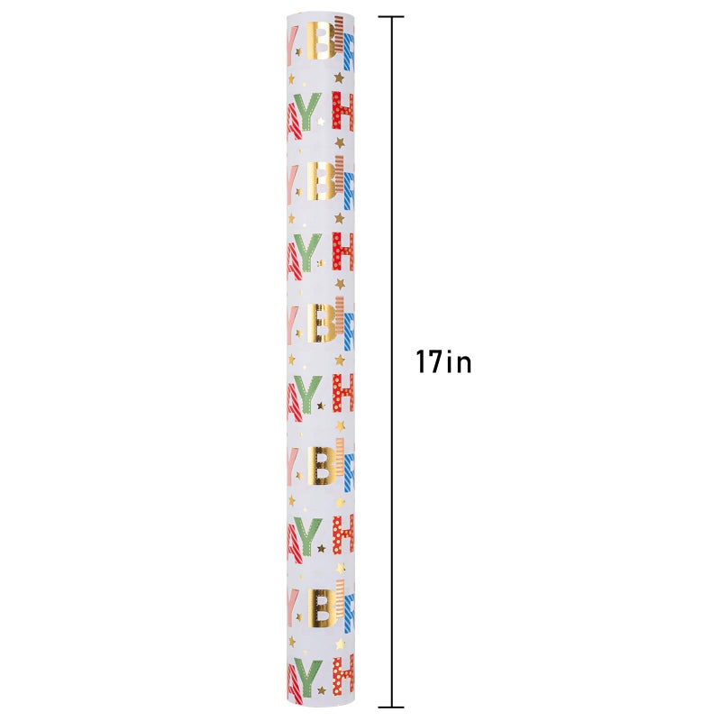Merture Colorful Wrapping Paper Roll - 17 In X 32.8 Ft - Foil Happy Birthday Lettering & Candles Wrapping Paper for Birthday, Baby Shower, Party - Image 3