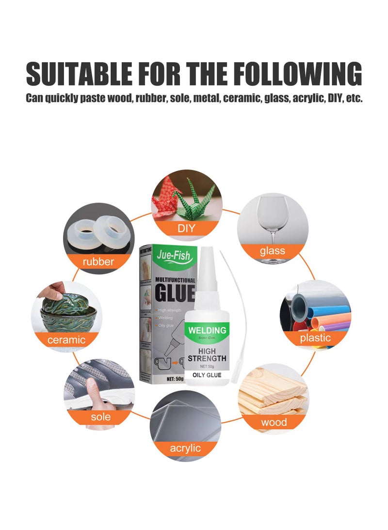 JUE-FISH Multi-functional Adhesive, Transparent, Quick-Drying Oil-Based Adhesive, Suitable for Bonding Wood, Glass, Ceramics, Masonry, Jewelry, Hair Clips, Leather, Acrylic, Phone Cases, Nail Art Supplies, Diamond Jewelry, Etc. Capacity: 50g - Image 5