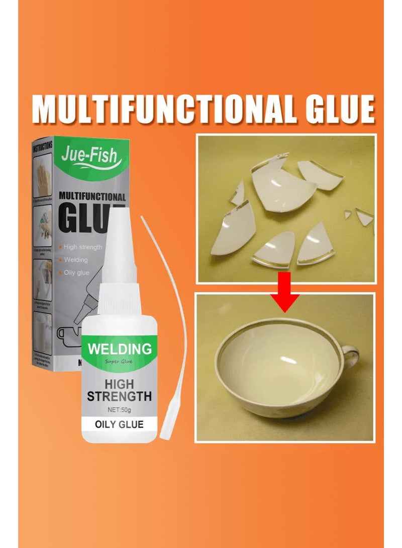 JUE-FISH Multi-functional Adhesive, Transparent, Quick-Drying Oil-Based Adhesive, Suitable for Bonding Wood, Glass, Ceramics, Masonry, Jewelry, Hair Clips, Leather, Acrylic, Phone Cases, Nail Art Supplies, Diamond Jewelry, Etc. Capacity: 50g - Image 3