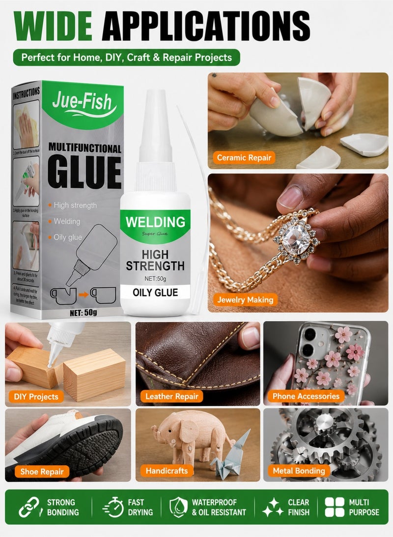 JUE-FISH Multi Purpose Transparent Quick Dry Adhesive Glue 50g – Strong Bonding Glue for Wood, Glass, Ceramic, Leather, Plastic, Acrylic, Jewelry & DIY Crafts | Waterproof High Strength All Purpose Glue - Image 4