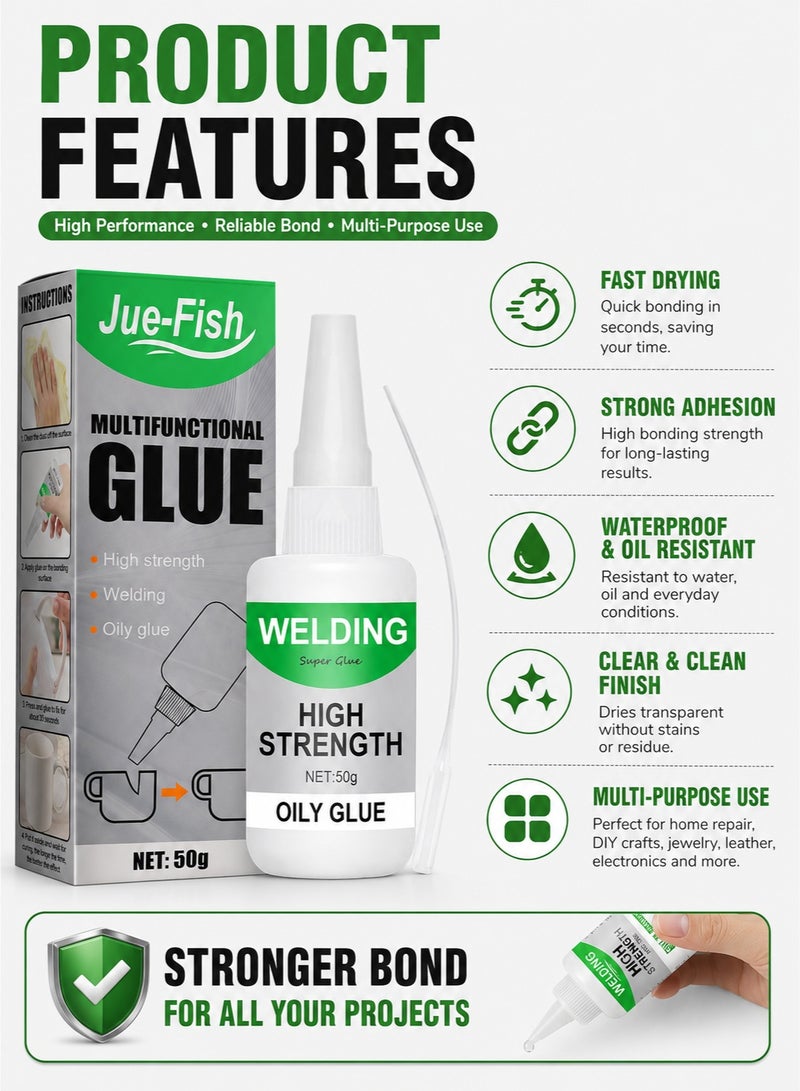 JUE-FISH Multi Purpose Transparent Quick Dry Adhesive Glue 50g – Strong Bonding Glue for Wood, Glass, Ceramic, Leather, Plastic, Acrylic, Jewelry & DIY Crafts | Waterproof High Strength All Purpose Glue - Image 3
