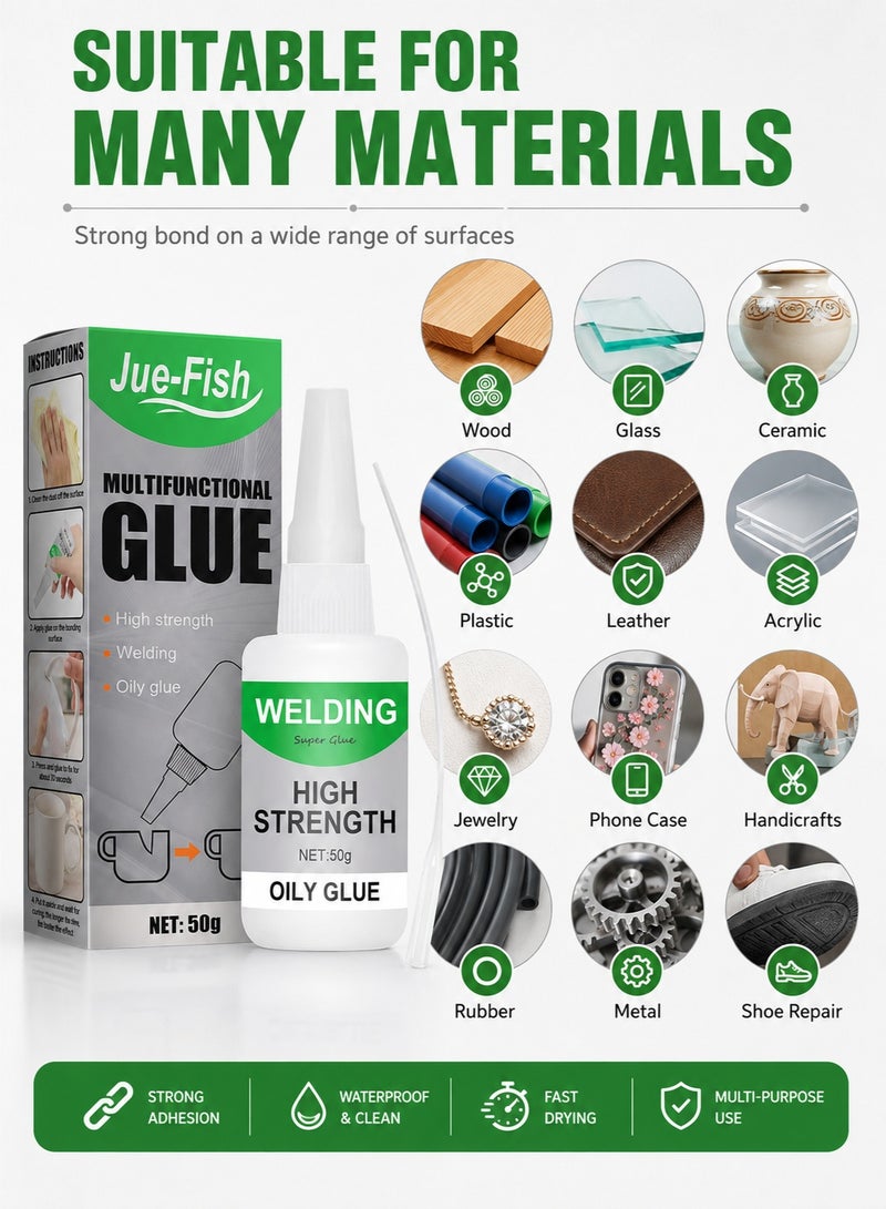 JUE-FISH Multi Purpose Transparent Quick Dry Adhesive Glue 50g – Strong Bonding Glue for Wood, Glass, Ceramic, Leather, Plastic, Acrylic, Jewelry & DIY Crafts | Waterproof High Strength All Purpose Glue - Image 2