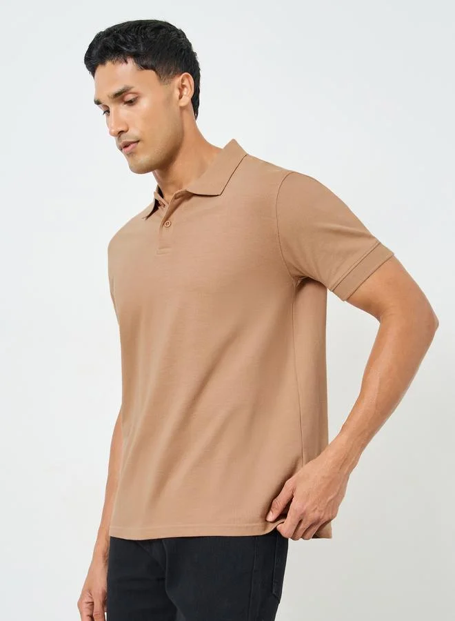 Styli Men Beige Cotton Relaxed Polo