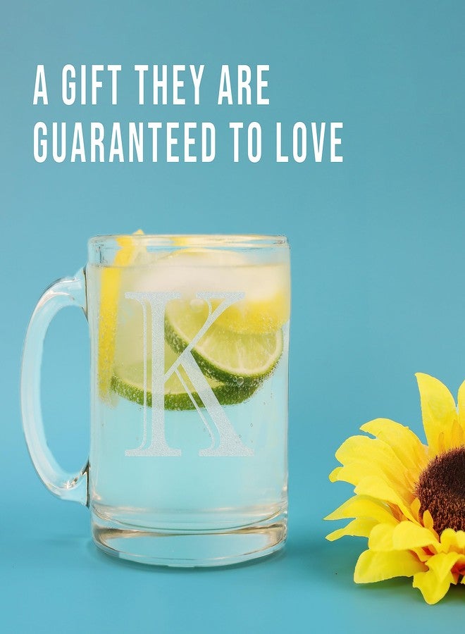 Spotted Dog Company كوب قهوة زجاجي شفاف سعة 12 أونصة محفور عليه حرف K، هدايا مخصصة لمحبي القهوة، هدايا محفورة حسب الطلب للنساء، هدية شخصية للرجال، حرف - Image 2