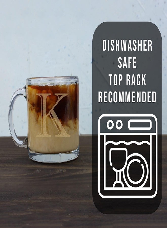 Spotted Dog Company كوب قهوة زجاجي شفاف سعة 12 أونصة محفور عليه حرف K، هدايا مخصصة لمحبي القهوة، هدايا محفورة حسب الطلب للنساء، هدية شخصية للرجال، حرف - Image 3