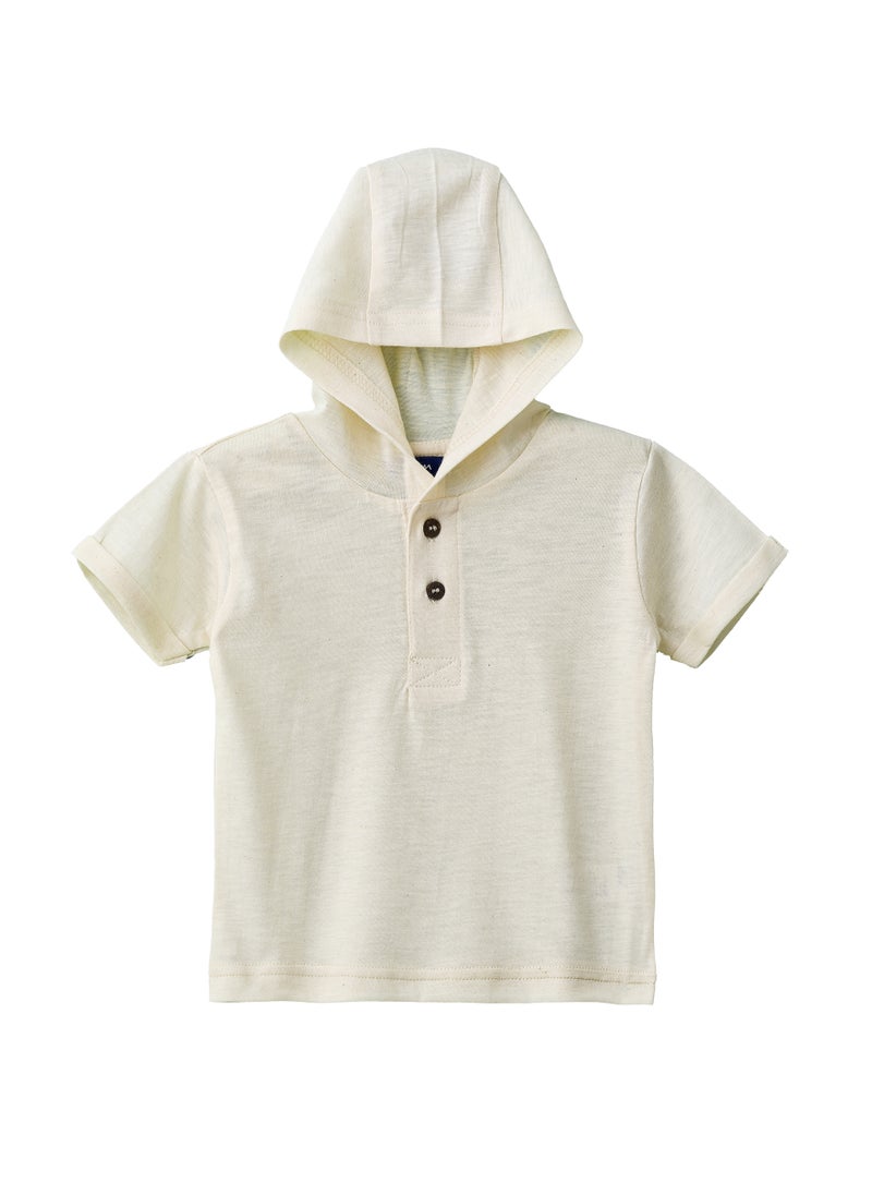 JAM Boys' Cream Hooded Button-Up Cotton T-Shirt  - Image 1