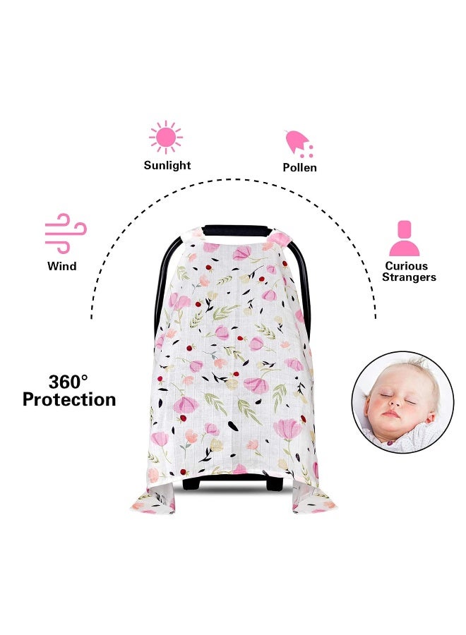 Metplus غطاء مقعد السيارة للأطفال من موسلين، غطاء مقعد السيارة للأطفال من متبلس - مناسب عالميًا واسع جدًا، خفيف الوزن وقابل للتنفس وناعم للفتيات هدية استحمام (زهور بنفسجية) - Image 2