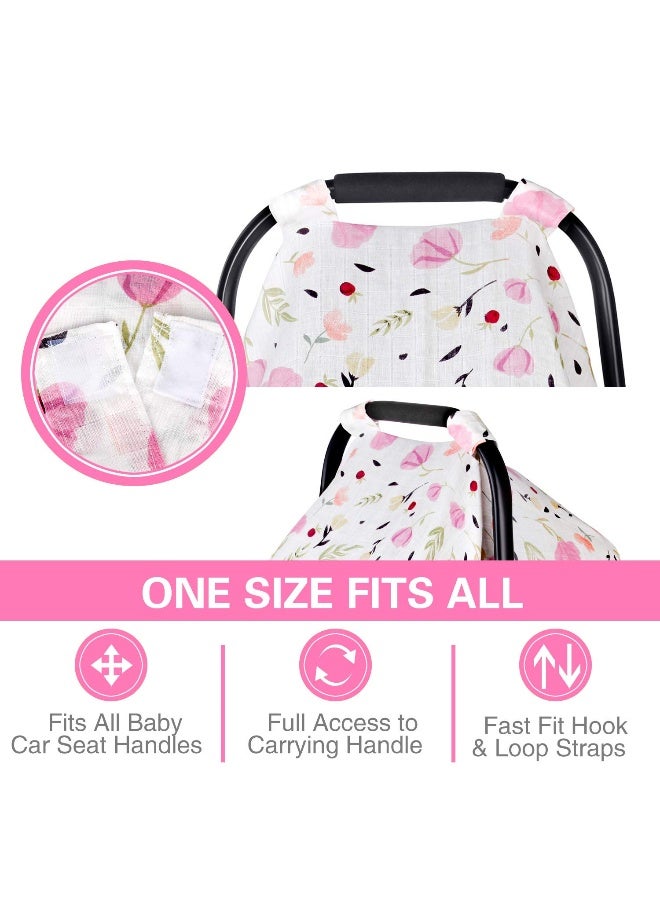 Metplus غطاء مقعد السيارة للأطفال من موسلين، غطاء مقعد السيارة للأطفال من متبلس - مناسب عالميًا واسع جدًا، خفيف الوزن وقابل للتنفس وناعم للفتيات هدية استحمام (زهور بنفسجية) - Image 3