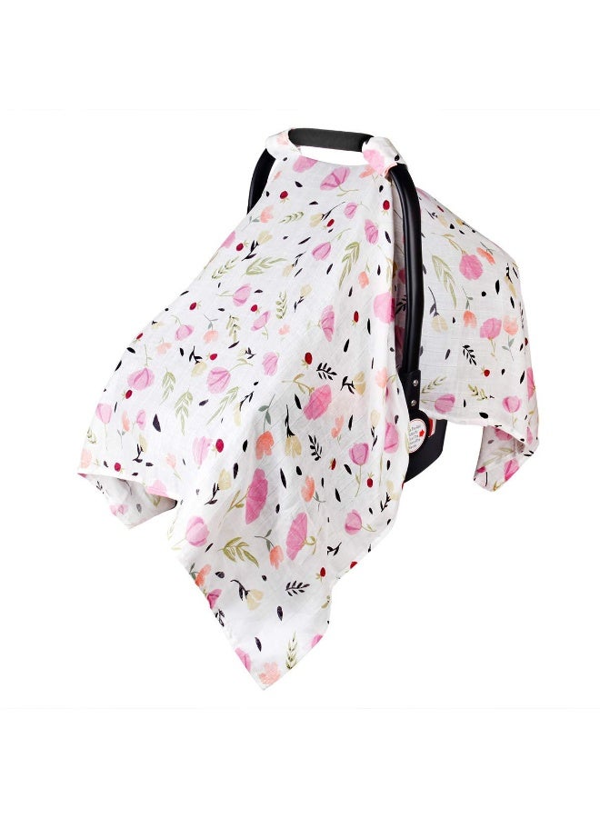 Metplus غطاء مقعد السيارة للأطفال من موسلين، غطاء مقعد السيارة للأطفال من متبلس - مناسب عالميًا واسع جدًا، خفيف الوزن وقابل للتنفس وناعم للفتيات هدية استحمام (زهور بنفسجية) - Image 1