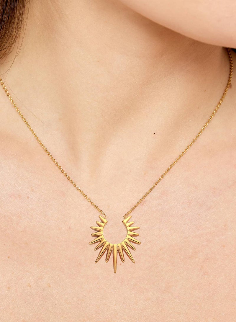 KAAF CREATIONS 18k gold plated Sunburst Statement Necklace, Geometric Design, 41+5 cm Chain - Image 2