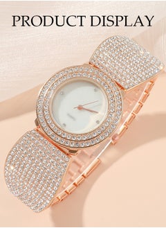DUNISO 5 Pieces Of Rhinestone Watch Set, Ladies' Inlaid Diamond Quartz Watch, Circular Steel Band Watch, With Earrings, Bracelet, Necklace, Ring, Diamond Decorative Design,Suitable For Daily Business Gatherings  - Image 4