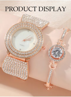 DUNISO 5 Pieces Of Rhinestone Watch Set, Ladies' Inlaid Diamond Quartz Watch, Circular Steel Band Watch, With Earrings, Bracelet, Necklace, Ring, Diamond Decorative Design,Suitable For Daily Business Gatherings  - Image 5
