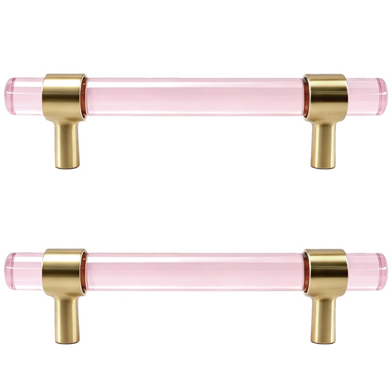 Risbay Crystal Glass Drawer Pulls Double Hole Crystal Handle Brass Base Crystal Cabinet Handle Pulls Hole Distance 96mm378 for Cabinets and Dressers Screw Included 2PCSPink and Golden - Image 2
