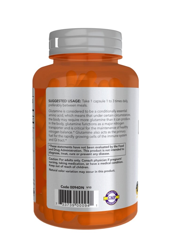 now - L-Glutamine, Double Strength 1000 mg 120 Veg Capsules - Image 1