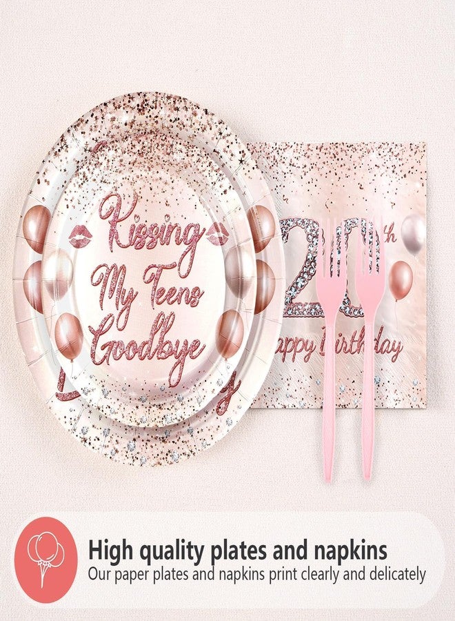 Grencian 96 Pcs 20th Birthday Party Supplies for Girls Rose Gold 20 Years Old Paper Plates and Napkins Tableware Set 20th Birthday Decorations for Girls Twenty Years Old Graduation Party Serves 24 - Image 4