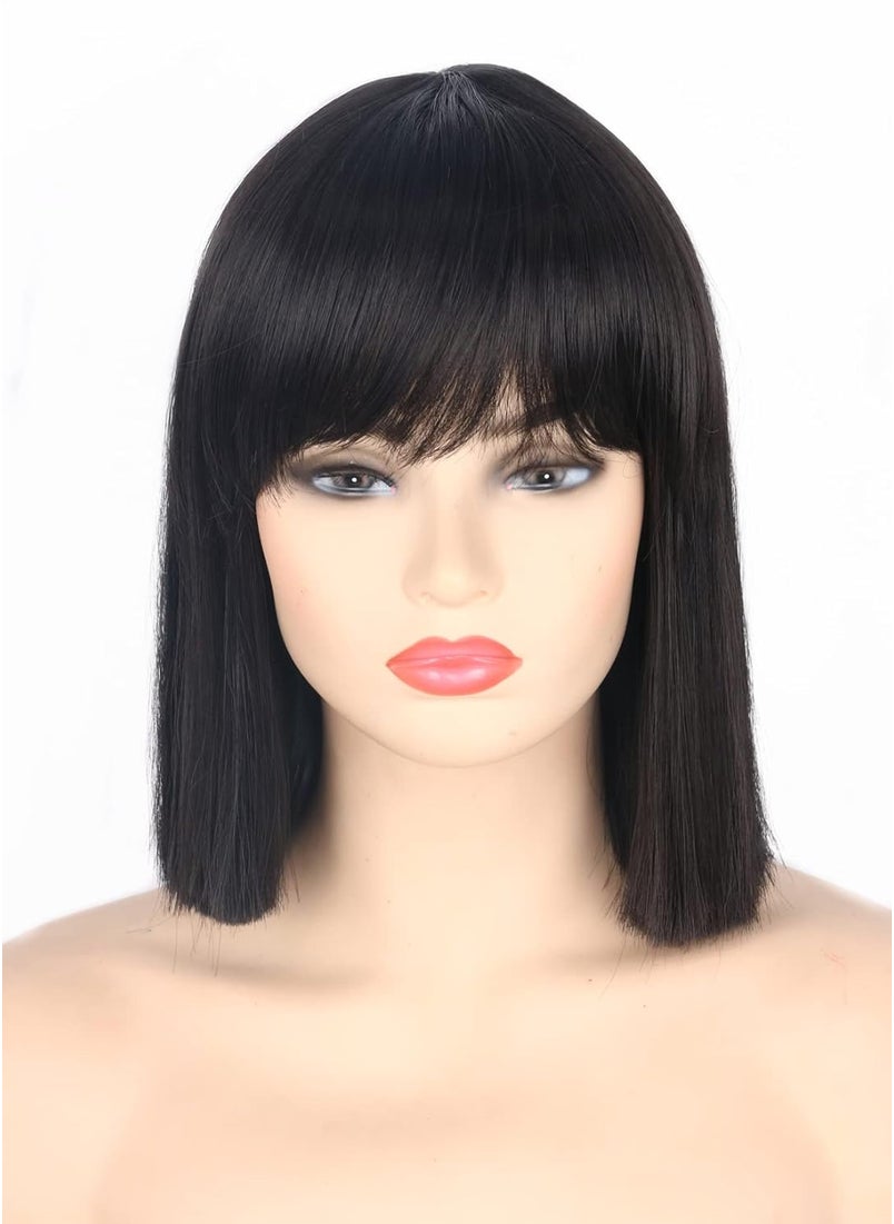 Topcosplay Women Wigs Black Short Bob Wig with Bangs Cleopatra wig Straight Hair Halloween Costume Party Wigs 