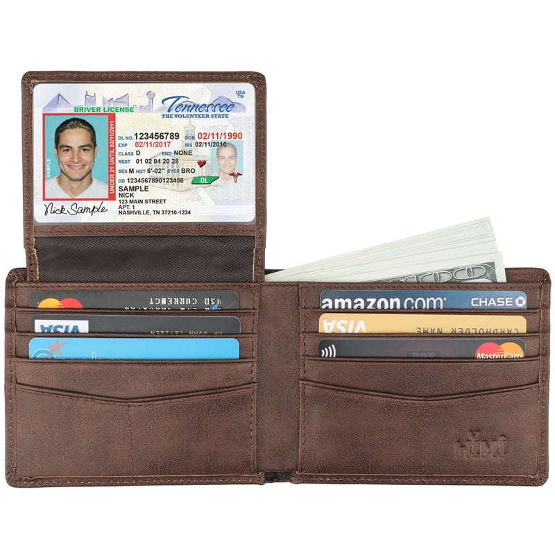HIMI محفظة للرجال - محفظة جلدية أصلية مع تقنية حجب RFID بتصميم ثنائي الطي مع نافذتين للهوية (قهوة-جالاكسي) - Image 4