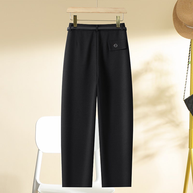 brown Harlan Pants Autumn and Winter Woolen Thickened Cropped Pants Womens Straight Pants Hip Covering Slimming Smoke Tube Pants Casual Pants Brown - Image 5